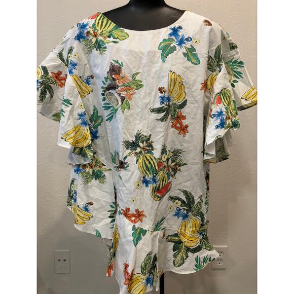 ZARA Oversized Top Blouse Tropical Print Open Back Sz XS New - Picture 1 of 5